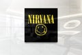 Nirvana on glossy office wall realistic texture